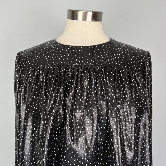 Diane von Furstenberg Womens Black Polka Dot Blouse Coated Silk Blend size 8 - Picture 4 of 12